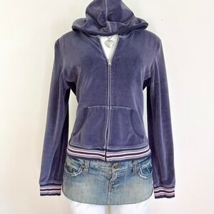y2k gap velour zip up hoodie navy pink trim size S